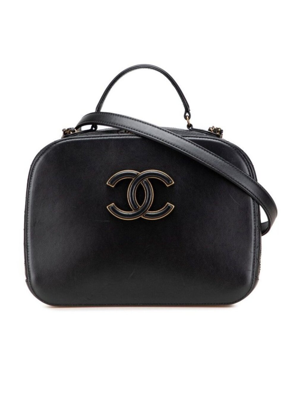 Chanel CC Logo 2-Way Shoulder Bag Black Calfskin